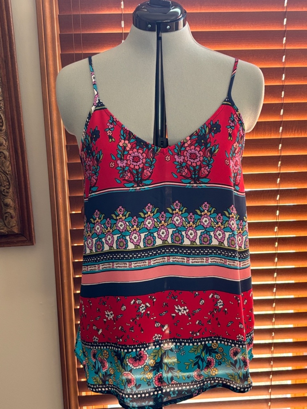 Maurices Floral Strappy Tank Top Red Boho Cottagecore Women's Size M
